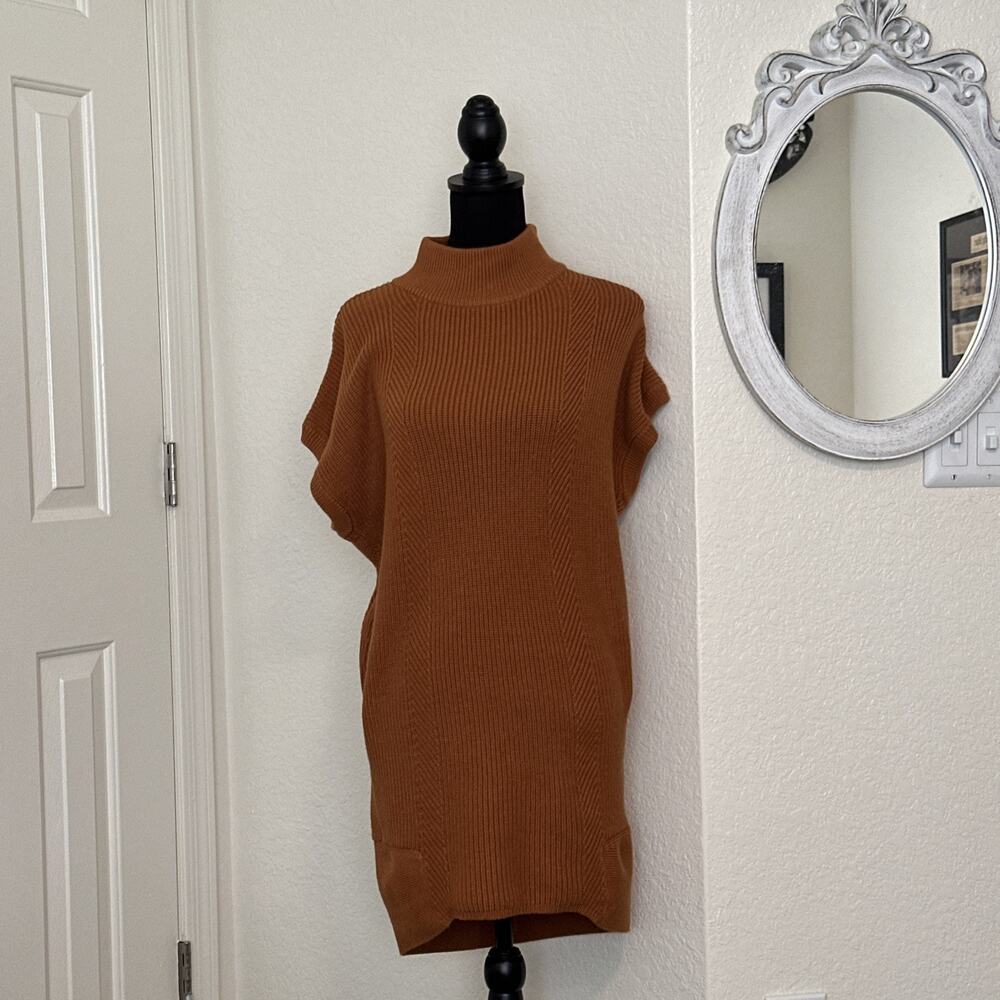 Anthropologie Mock Neck Sweater Dress NWOT Women’s Medium Brown Rust